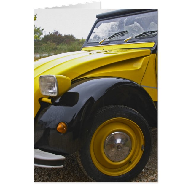 En gammal svart och gul Citroen 2CV 2 CV, Hälsningskort (Framsidan)