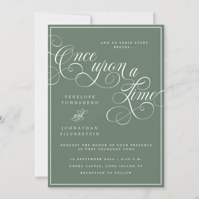 En gång för länge sedan Flourish Script Grön Bröll Inbjudningar (Framsida)