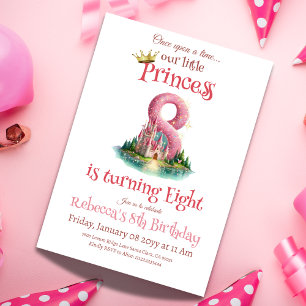 En gång i tiden Prinsessans slott Flicka 8-årsdag Inbjudningar