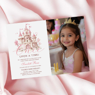 En gång i tiden prinsesslott födelsedagsfoto inbjudningar