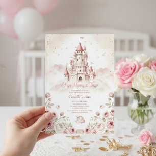 En gång i tiden Sagoslott Prinsessa blommig Inbjudningar