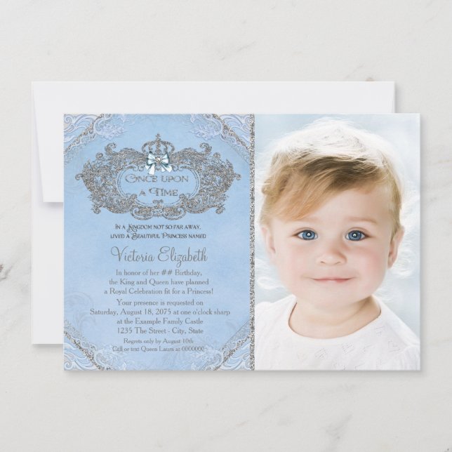En gångs foto prinsess födelsedag inbjudningar (Framsida)