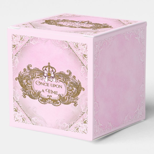 En gångs prinsessa presentaskar (Pink and bold princess favor box with pretty gold and pink design. You can add text to personalize. )