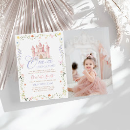 En gångs prinsesslott födelsedagsfoto inbjudningar