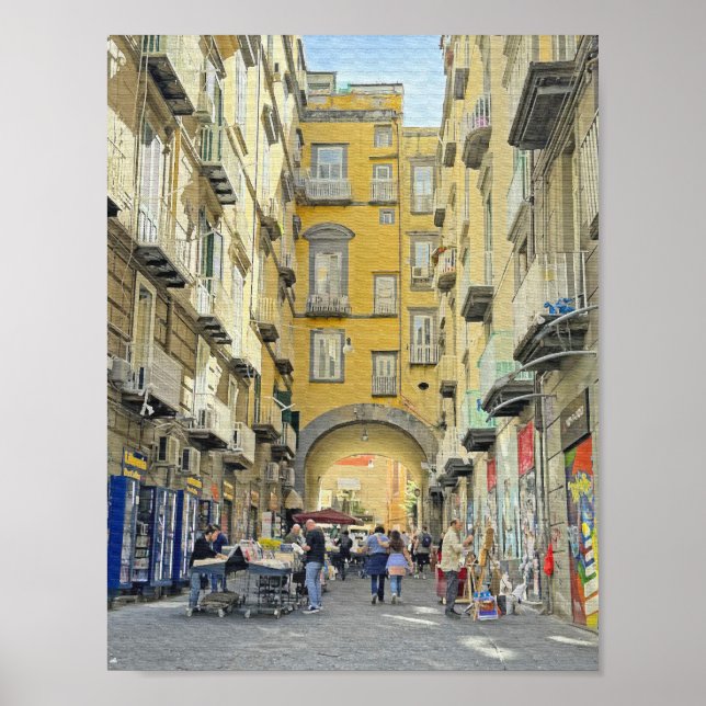 En gatuadress i Neapel, Italien Design Poster Skri (Framsidan)