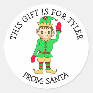 En gåva för till och från Cute Elf Gift-Märkre Runt Klistermärke