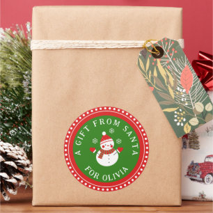 En gåva från julklapp i Santa Cute Snögubbe Runt Klistermärke