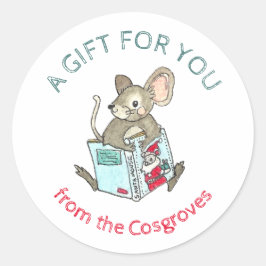 En gåva till dig mus med Bok Gift Classic Round Runt Klistermärke