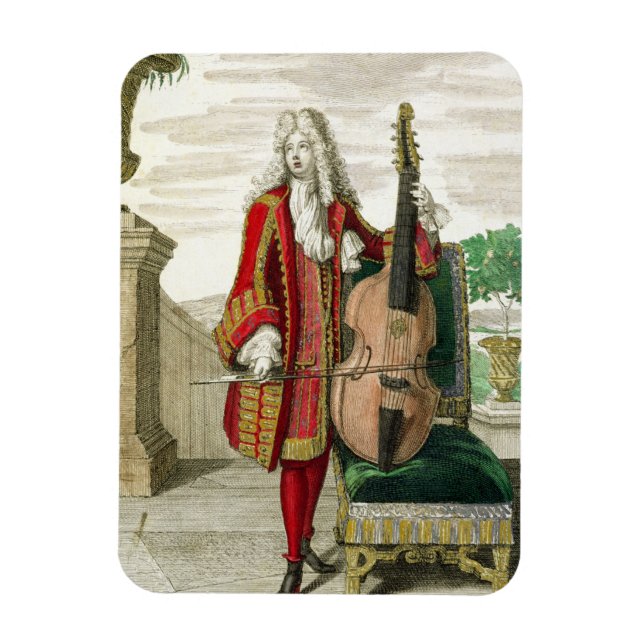 En gentleman som spelar cello, publicerad c.1688-9 magnet (Vertikal)