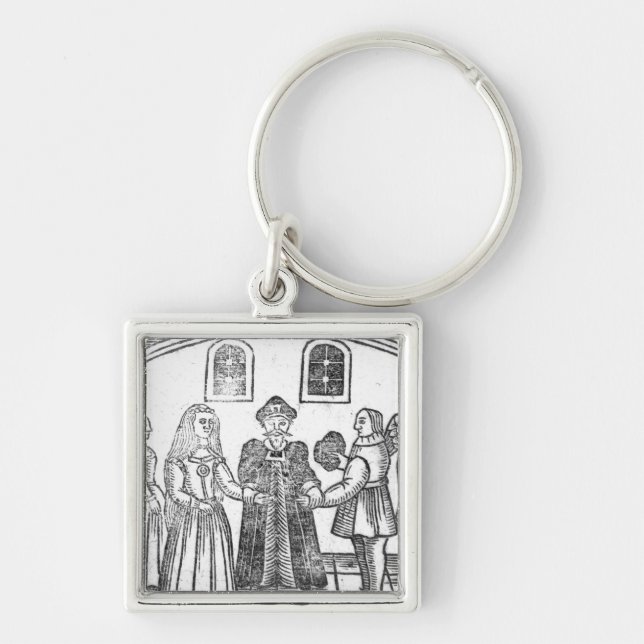 En giftermålceremoni fyrkantig silverfärgad nyckelring (Framsidan)