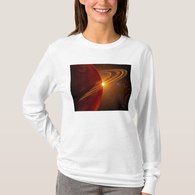 En gigantisk planet som omger den sol-liknande stj tee shirt (Framsida)