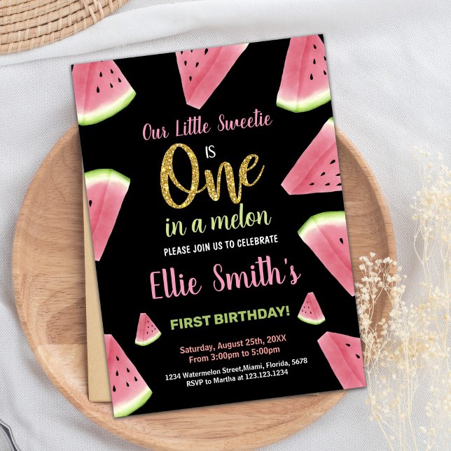 En Giltter Slices Watermelon Birthday-inbjudan Inbjudningar (One Giltter Slices Watermelon Birthday Invitations)