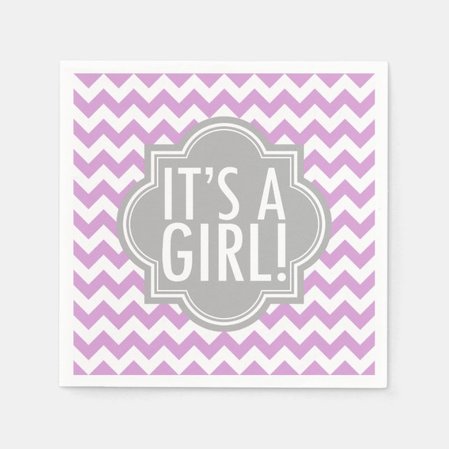 En Girl Lavender Chevron och Grått Pappersservett (Framsidan)
