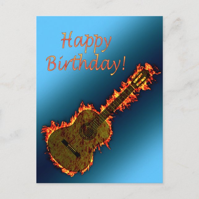 En gitarr så att hetten ser lågan vykort (Framsida)