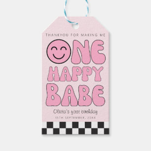 En glad Babe Glad Face Pink Presentetikett