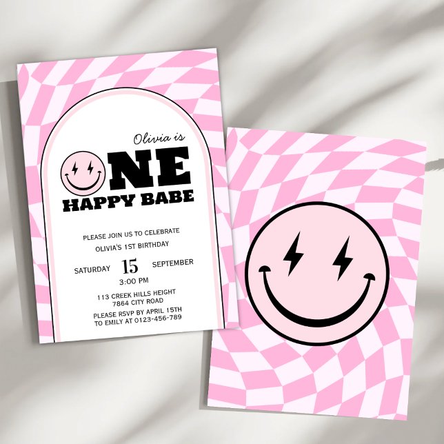 En glad babe Pink Girls Birthday-inbjudan Inbjudningar (Skapare uppladdad)