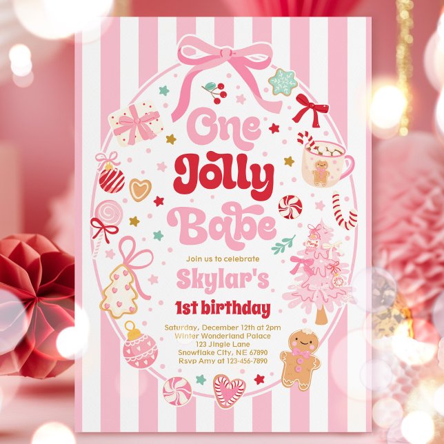 En glad bebis jul coquette bow 1-års födelsedag inbjudningar (Skapare uppladdad)