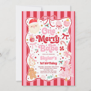 En glad bebis jul Coquette Bow 1-årsdag Inbjudningar