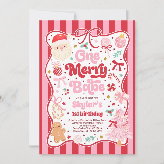 En glad bebis jul Coquette Bow 1-årsdag Inbjudningar (Framsida)