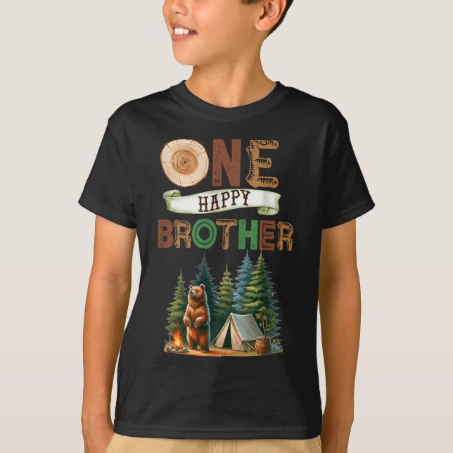 En glad bror Camper Första födelsedag Camping Be T Shirt (Framsida)