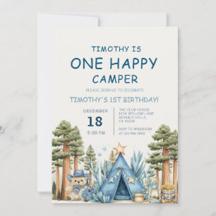 En Glad Campare Camping 1-årsdag Inbjudningar