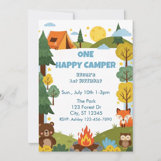 En Glad Campare, Djur 1-årsdag Inbjudningar (Framsida)