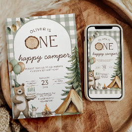 En Glad Campare Födelsedagsinbjudan Camping 1:a Inbjudningar