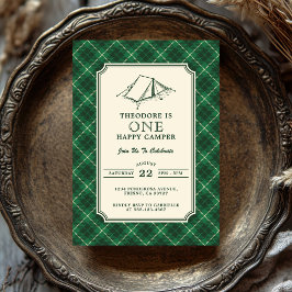 En Glad Campare Förberedd Vintage Tartan Rutig Inbjudningar