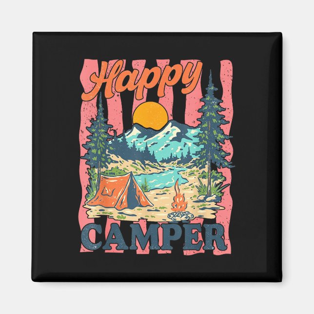 En glad campare pojke småbarn rolig camping magnet (Framsidan)