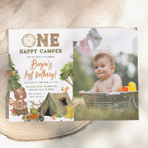 En Glad Campare Träbjörn Foto Pojkar 1-årsdag