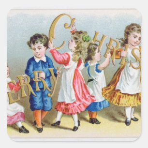 En glad Christmas',-Victorianvykort Fyrkantigt Klistermärke
