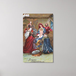 En glad ChristmasNativity plats Canvastryck