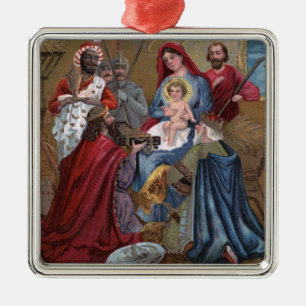 En glad ChristmasNativity plats Julgransprydnad Metall