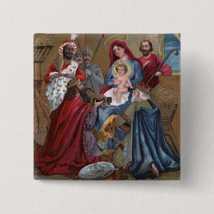 En glad ChristmasNativity plats Knapp