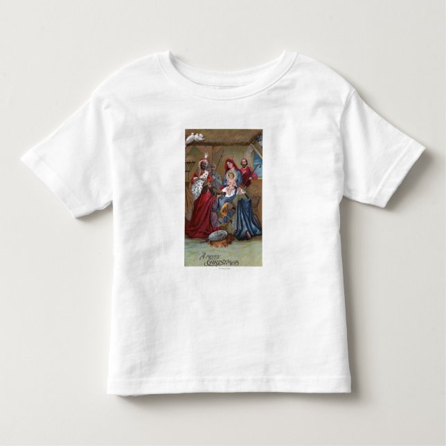 En glad ChristmasNativity plats Tee (Framsida)