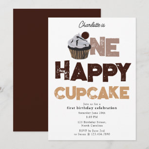 En Glad Cupcake Inbjudan 1:a Första Födelsedag Söt