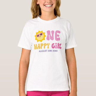En Glad Flicka Retro Sol Anpassad Första Födelseda T Shirt