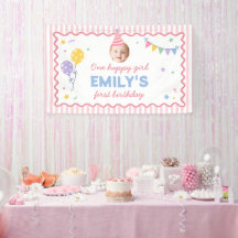 En Glad Flicka Rosa Färgrik 1-årsdag