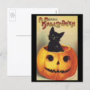En glad Halloween av Ellen Clapsaddle, Vintage Kat Helg Vykort