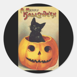 En glad Halloween av Ellen Clapsaddle, Vintage Kat Runt Klistermärke