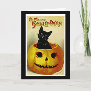 En glad Haloween kattunge Helgkort