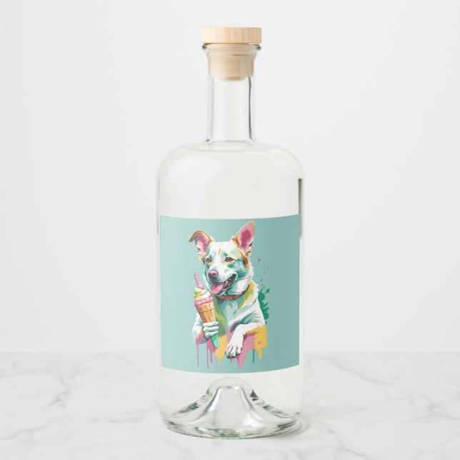 En glad hund som äter en glass spritflaskor etikett (Framsida)