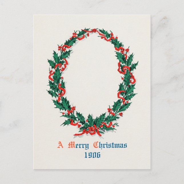 En glad jul med julkrans (1906) Högtid Helg Vykort (Framsida)