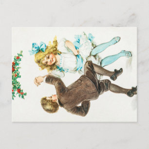 En glad jul - vintagekort, dansande barn vykort
