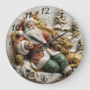 En glad Jultomten avslappnad med sina renar Stor Klocka