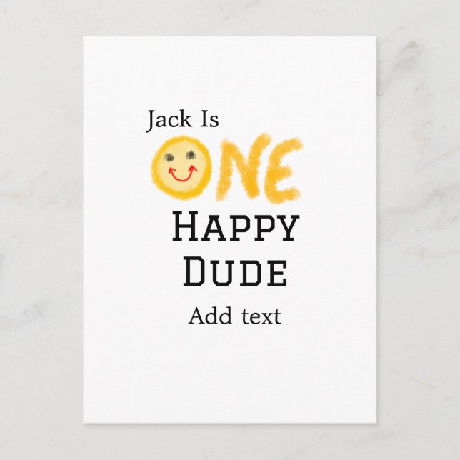 En glad kille 1:a födelsedagen glad smileys gul vykort (Framsida)