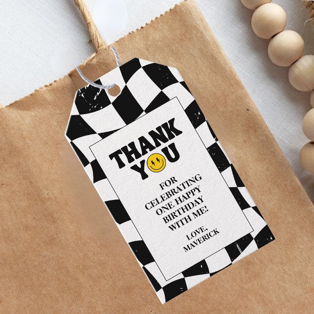 En Glad Kille Retro 1-årsdag Presentetikett (Skapare uppladdad)