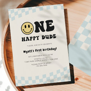 En Glad Kille Smiley 1-årsfest Inbjudningar