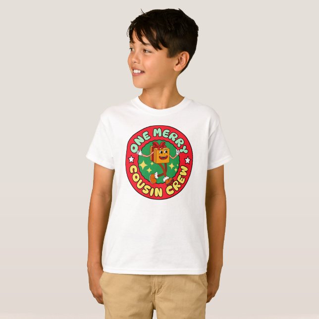 En glad kusinbesättning julpresent t shirt (Hel framsida)