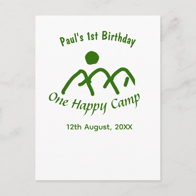 En glad läger grön berg sol 1-årsdag  vykort (Framsida)